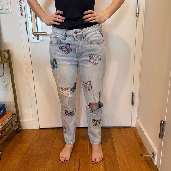 Vintage RSQ Light Blue Distressed Butterfly Boyfriend Jeans - Picture 2 of 7